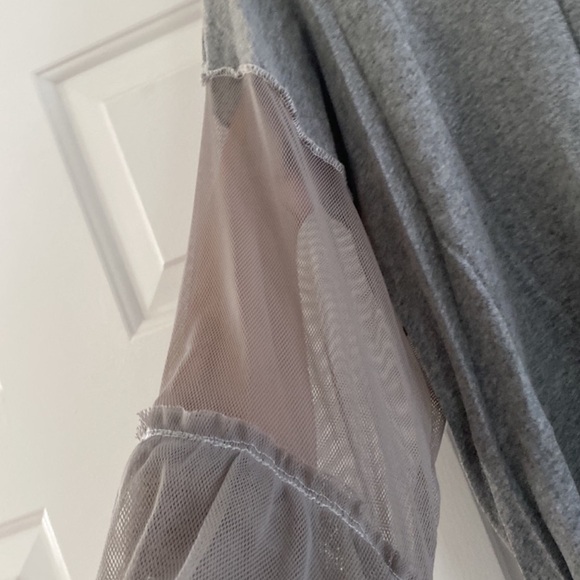 Free People Still Got It Mesh Long Bell Sleeve Flowy Cotton Top. Gray. Medium. - Picture 4 of 10